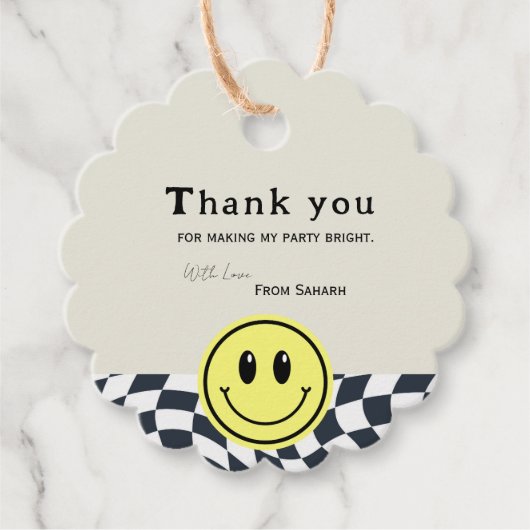 Retro zwart & wit geruit babyshower Dank u Bedankjes Labels (Voorkant)