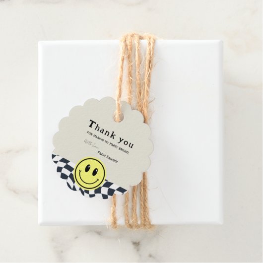 Retro zwart & wit geruit babyshower Dank u Bedankjes Labels (In situ)