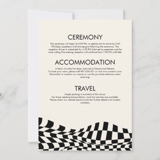 Retro zwart & wit geruit De details Huwelijk Kaart (Voorkant)