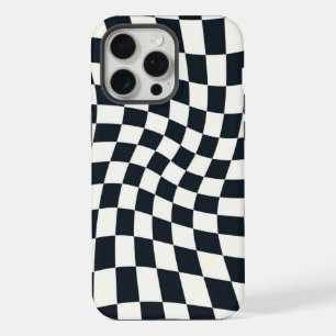 Retro zwart-wit geruit gebogen geruit  iPhone 15 pro max case