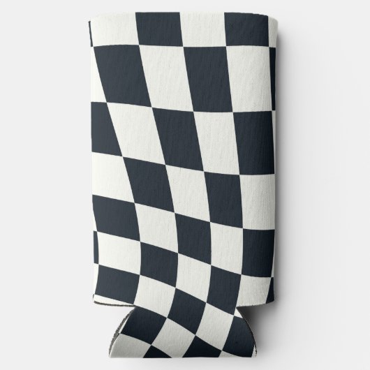 Retro zwart wit geruit geruit geruit seltzer blikjeskoeler (Achterkant)