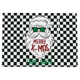 Retro zwart-wit geruit kerstman kerstfeest  groot cadeauzakje