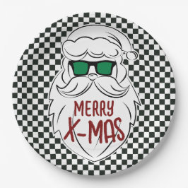 Retro zwart-wit geruit kerstman kerstfeest papieren bordje