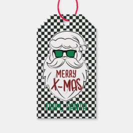 Retro Zwart Wit Geruit Kerstman Kerstmis  Cadeaulabel