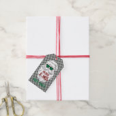 Retro Zwart Wit Geruit Kerstman Kerstmis  Cadeaulabel (Met Touw)