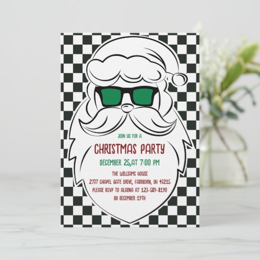 Retro zwart-wit geruit Kerstman Kerstmis Kaart (Staand voorkant)