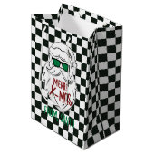 Retro zwart-wit geruit Kerstman Kerstmis Medium Cadeauzakje (Voorkant Gekanteld)