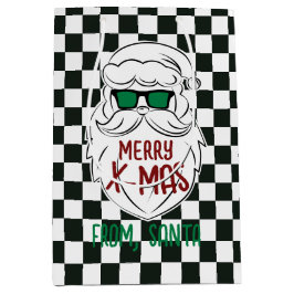 Retro zwart-wit geruit Kerstman Kerstmis  Medium Cadeauzakje