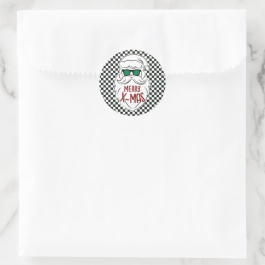 Retro zwart-wit geruit Kerstman kerstmis Ronde Sticker (Tas)
