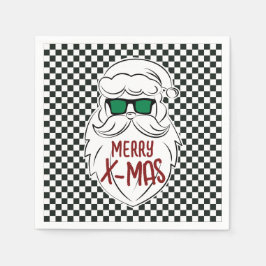 Retro zwart-wit geruit Kerstman Kerstmis Servet