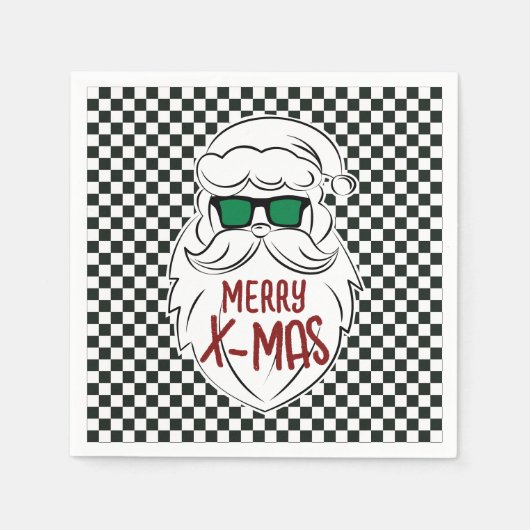 Retro zwart-wit geruit Kerstman Kerstmis Servet (Voorkant)