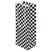 Retro zwart-wit geruit Kerstman Kerstmis Wijn Cadeautas (Achterkant Gekanteld)