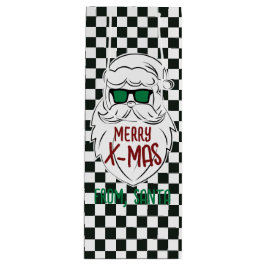 Retro zwart-wit geruit Kerstman Kerstmis  Wijn Cadeautas