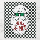 Retro zwart-wit geruit Kerstman Kerstmis Wijn Etiket (Enkel label)