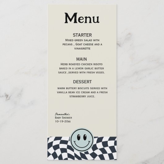 Retro zwart-wit geruit  menu (Voorkant)