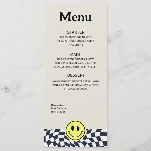 Retro zwart-wit geruit  menu (Voorkant)