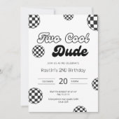 Retro zwart-wit geruit patroon 2e verjaardag kaart (Voorkant)