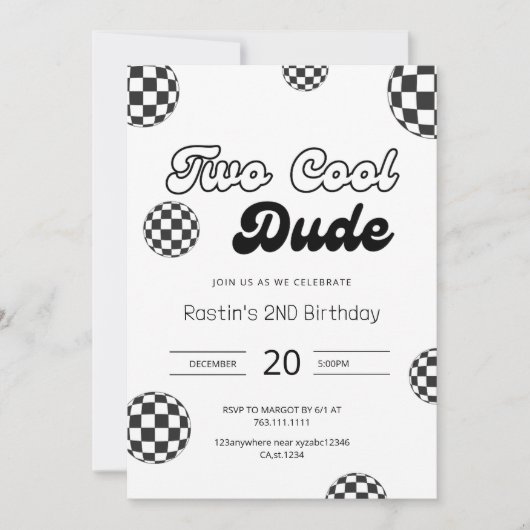 Retro zwart-wit geruit patroon 2e verjaardag kaart (Voorkant)