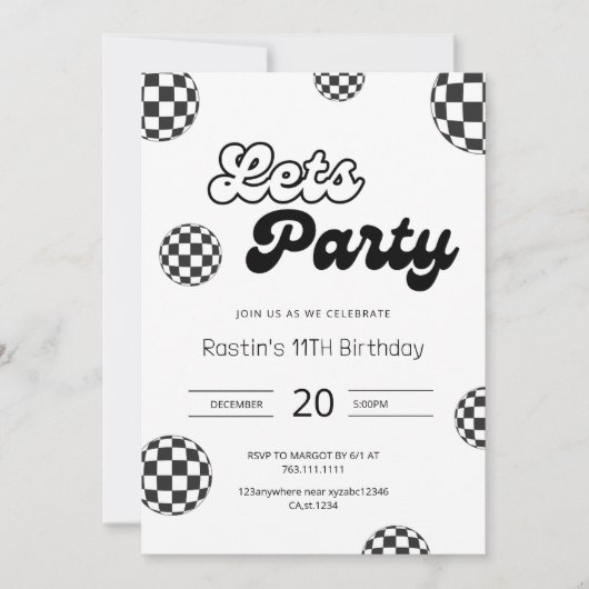 Retro zwart-wit geruit patroon verjaardag kaart (Voorkant)