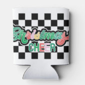 Retro Zwart-wit Geruite Kerstvrolijkheid Blikjeskoeler (Achterkant)