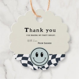 Retro zwart-wit geruite verjaardag Bedankt Bedankjes Labels