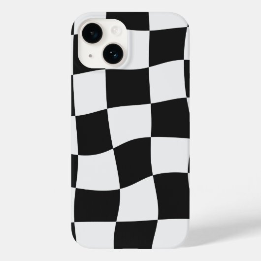 Retro Zwart & Wit Geruite Vervormde Schaakbord Case-Mate iPhone Case (Achterkant)