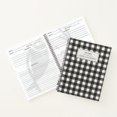 Retro Zwart Wit Gingham Streep Custom Naam Recept Notitieboek (Binnen)