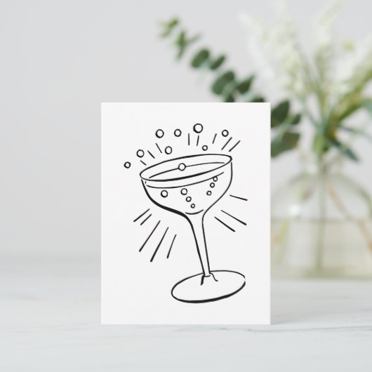 Retro zwart-wit glas Champagne Briefkaart (Staand voorkant)