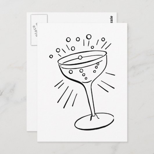 Retro  zwart-wit glas Champagne Briefkaart (Voorkant / Achterkant)