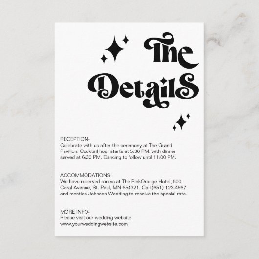Retro Zwart-wit Groovy Bold Script Wedding Informatiekaartje (Voorkant)