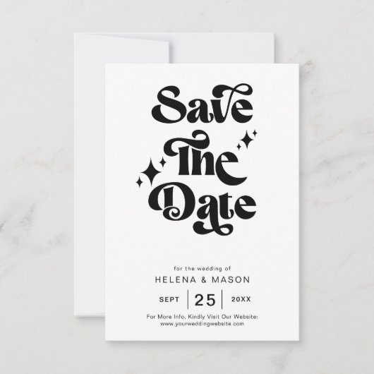 Retro Zwart-wit Groovy Bold Script Wedding Save The Date (Voorkant)