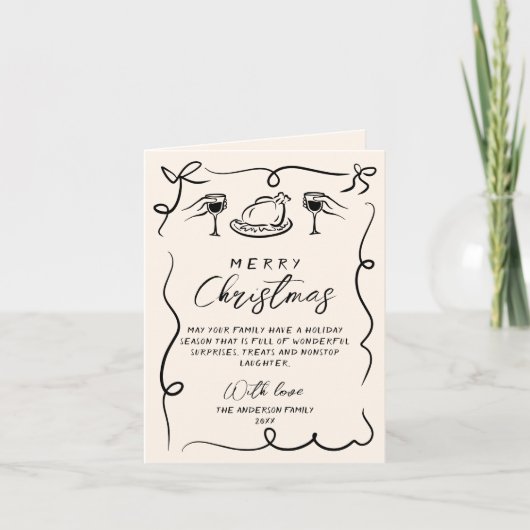 Retro Zwart & Wit Hand getekend Vrolijk Kerstfeest Feestdagen Kaart (Voorkant)