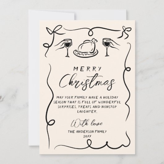 Retro Zwart & Wit Hand getekend Vrolijk Kerstfeest Feestdagenkaart (Voorkant)