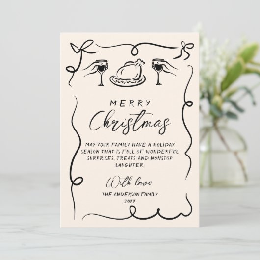 Retro Zwart & Wit Hand getekend Vrolijk Kerstfeest Feestdagenkaart (Staand voorkant)