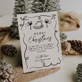 Retro Zwart & Wit Hand getekend Vrolijk Kerstfeest Feestdagenkaart