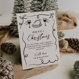 Retro Zwart & Wit Hand getekend Vrolijk Kerstfeest Feestdagenkaart