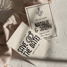 Retro Zwart Wit Hand Getrokken Eigenzinnige Unieke Save The Date