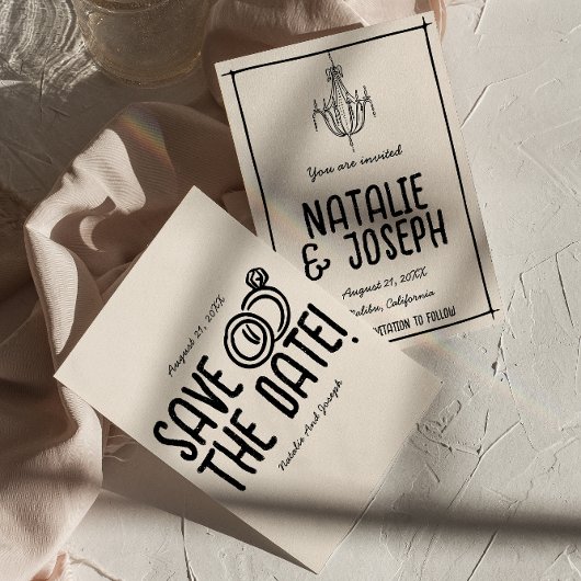 Retro Zwart Wit Hand Getrokken Eigenzinnige Unieke Save The Date