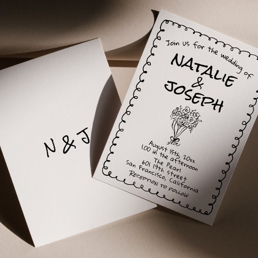 Retro Zwart Wit Handgetekende Grappige Excentrieke Kaart