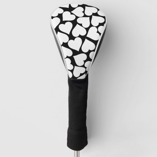Retro zwart-wit hartpatroon golfheadcover (Voorkant)