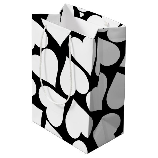 Retro zwart-wit hartpatroon medium cadeauzakje (Achterkant Gekanteld)