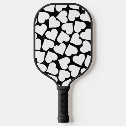 Retro zwart-wit hartpatroon pickleball paddle (Voorkant)