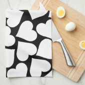 Retro zwart-wit hartpatroon theedoek (Quarter Fold)