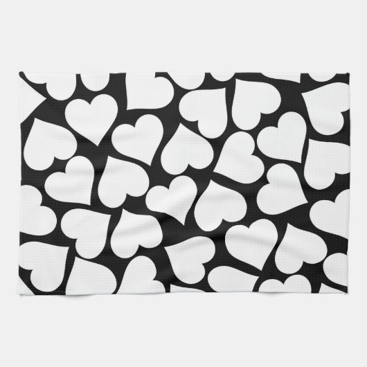 Retro zwart-wit hartpatroon theedoek (Horizontaal)