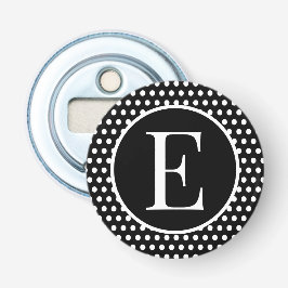 Retro Zwart & Wit Initiaal Letter Polka Dots Button Flesopener