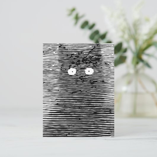 Retro  zwart-wit kat bij nacht briefkaart (Staand voorkant)