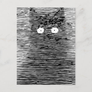 Retro  zwart-wit kat bij nacht briefkaart