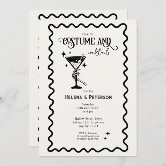 Retro zwart-wit kostuums en cocktailparty kaart (Voorkant / Achterkant)
