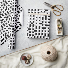 Retro zwart-wit kruiswoordraadselpatroon cadeaupapier
