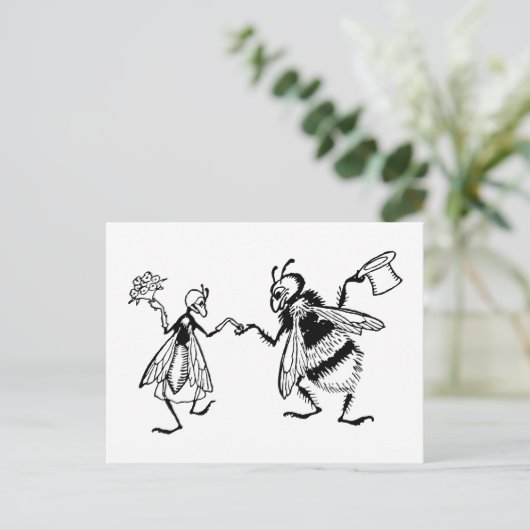 Retro  Zwart & Wit Leuk Grappig Bug Bruiloft Briefkaart (Staand voorkant)